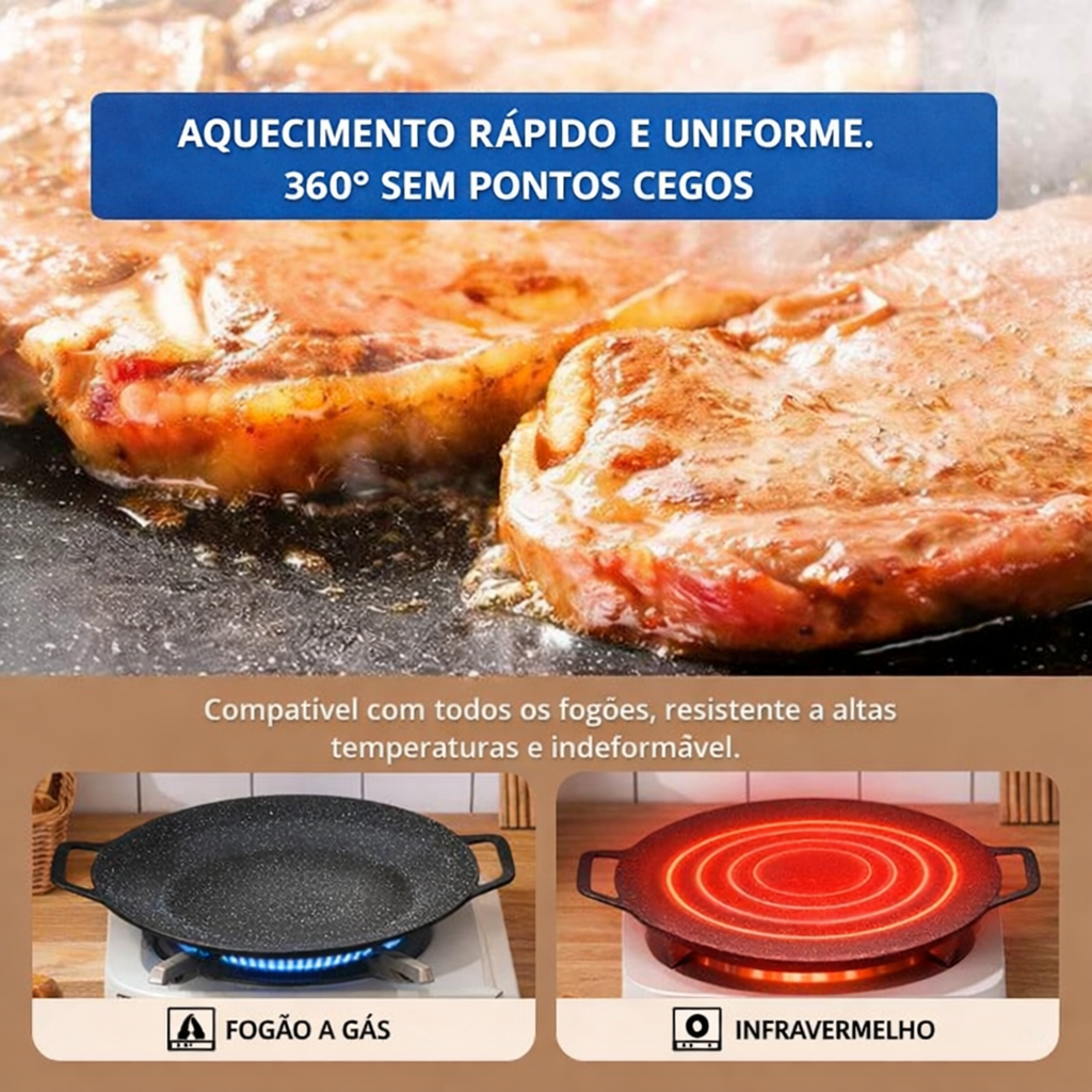 Frigideira grelhadora universal para fogão a gás, fogão de indução e chama aberta