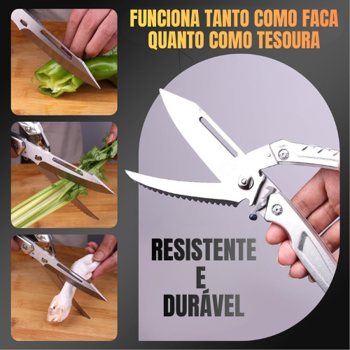 Tesoura de Aves Desmontável de Importação Alemã – Multifuncional para Frango, Ossos, Carne, Peru e Peixe (Cor Prata)