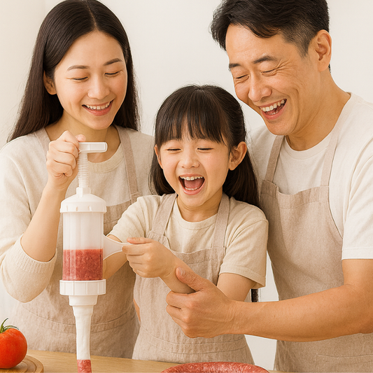 Máquina de Enchidos Manual Portátil, com 3 Bicos de Enchimento de Diferentes Tamanhos – Enchedor de Carne em Material Alimentar para Uso Doméstico (Branco)