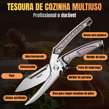 Tesoura de Aves Desmontável de Importação Alemã – Multifuncional para Frango, Ossos, Carne, Peru e Peixe (Cor Prata)