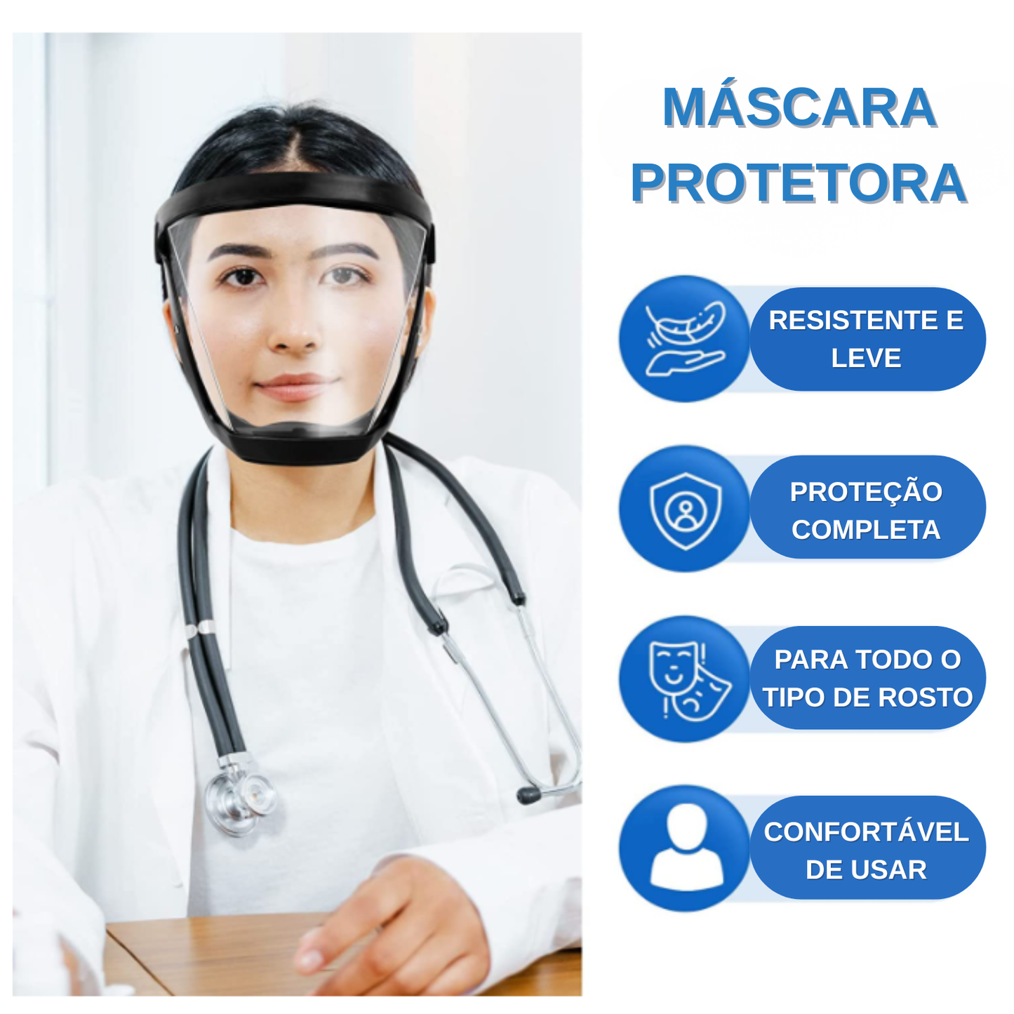 A viseira protege o rosto da poeira fina e da névoa