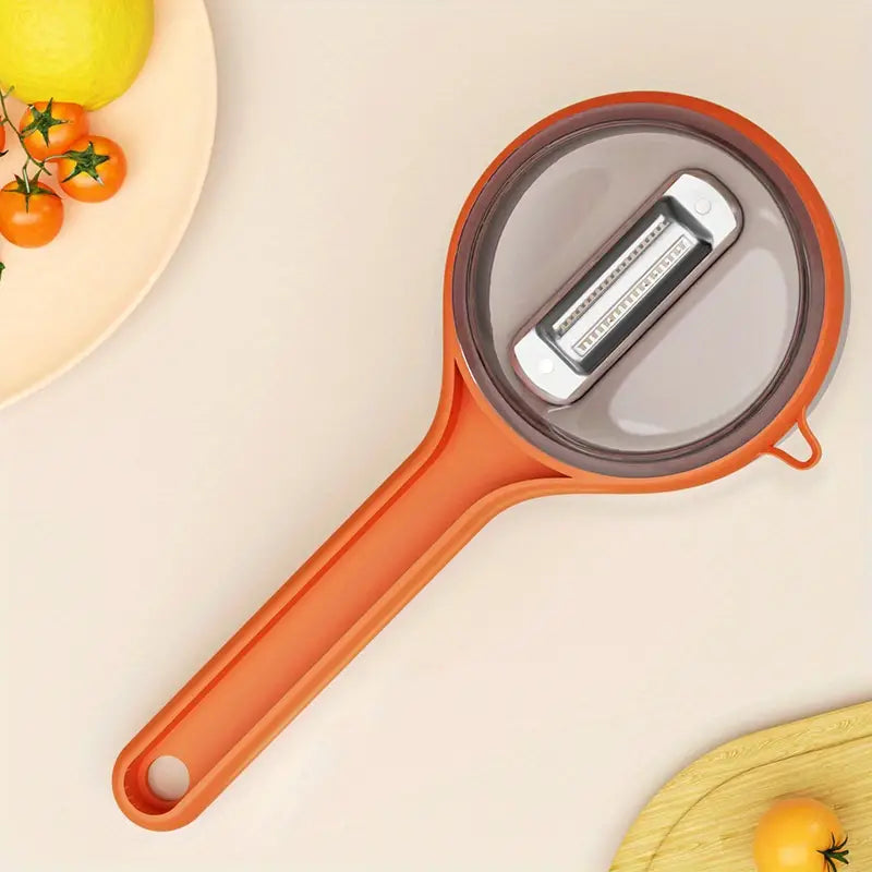 Descascador de frutas e vegetais de isopor PS com inovador recipiente de armazenamento integrado | Utensílio de cozinha durável, higiênico e conveniente