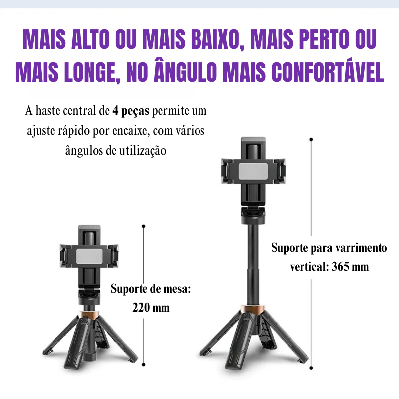 Pocketflex Mini Tripod 2025 📷 Tripé e Pau de Selfie 3 em 1 com Controlo Remoto Bluetooth Capture Momentos Inesquecíveis