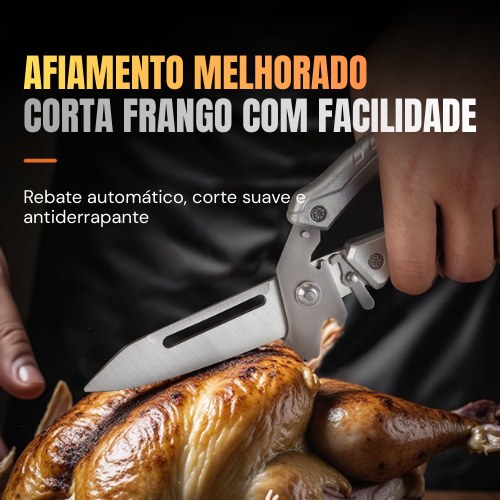 Tesoura de Aves Desmontável de Importação Alemã – Multifuncional para Frango, Ossos, Carne, Peru e Peixe (Cor Prata)