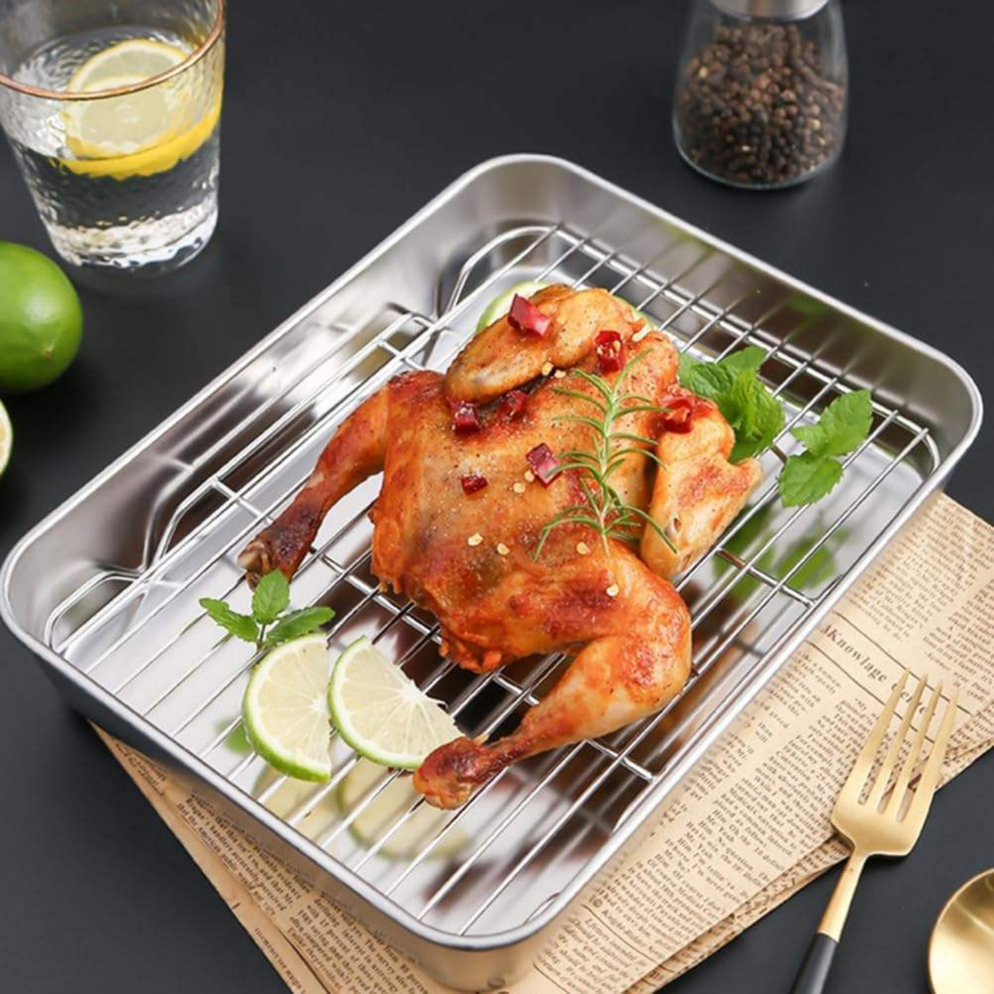 Bandeja em aço inoxidável 304 premium – mantém os alimentos frescos até 5× mais tempo