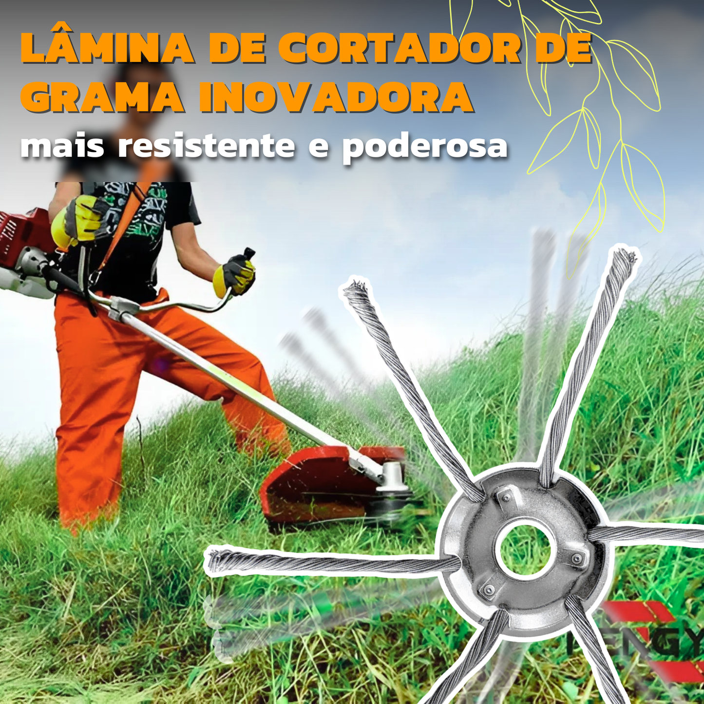 A cabeça do cortador de relva possui 6 ramificações trançadas com fio de aço resistente