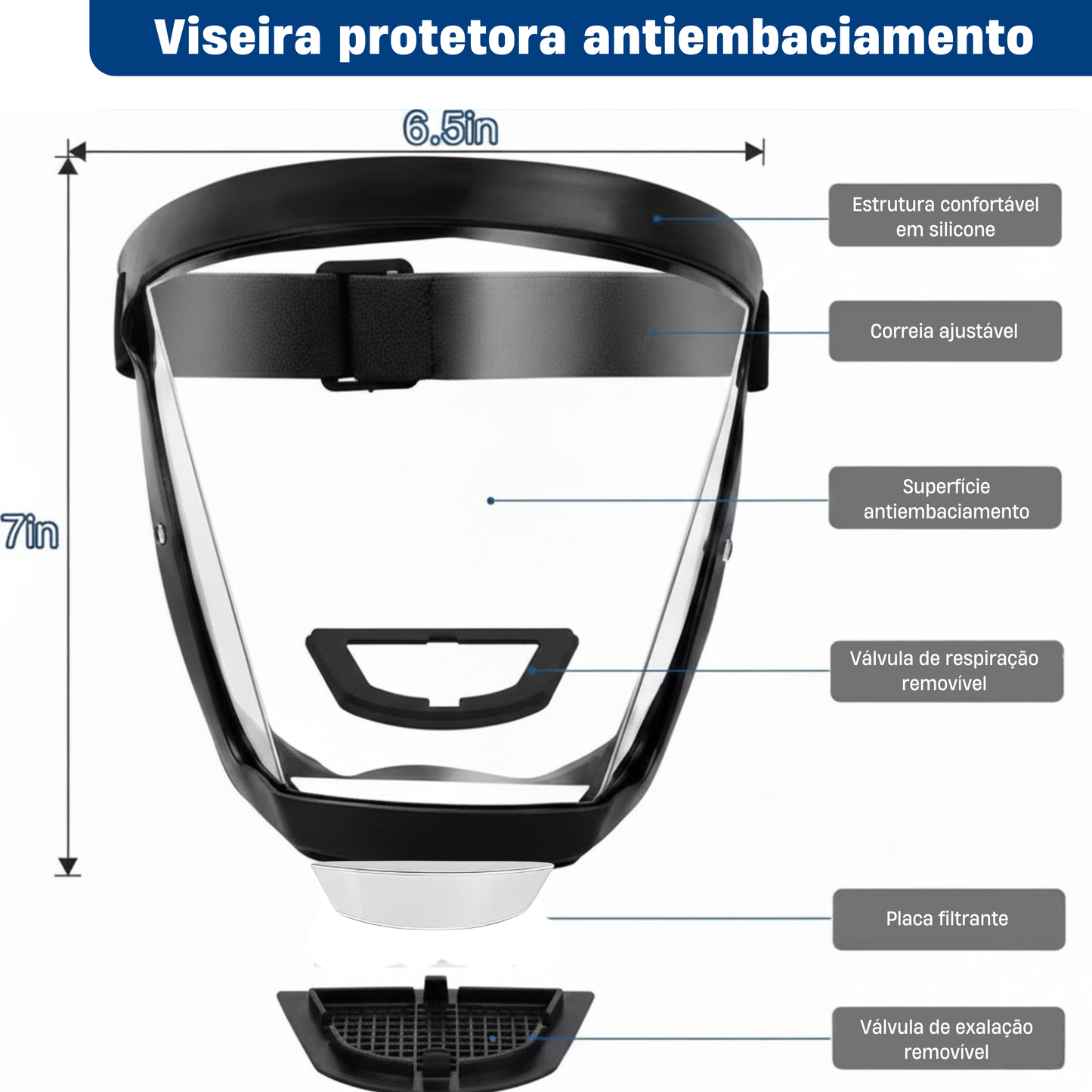 A viseira protege o rosto contra poeiras finas e névoa.
