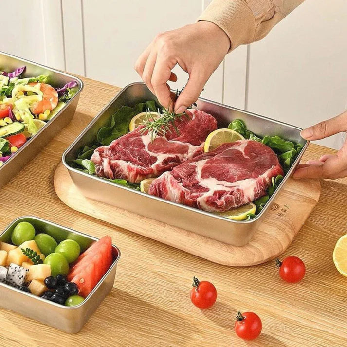 BestSeller™ - Caixas Para Conservação De Alimentos, Bandeja Retangular De Aço Inox SUS304 (25x20x5cm)