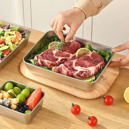 BestSeller™ - Caixas Para Conservação De Alimentos, Bandeja Retangular De Aço Inox SUS304 (25x20x5cm)