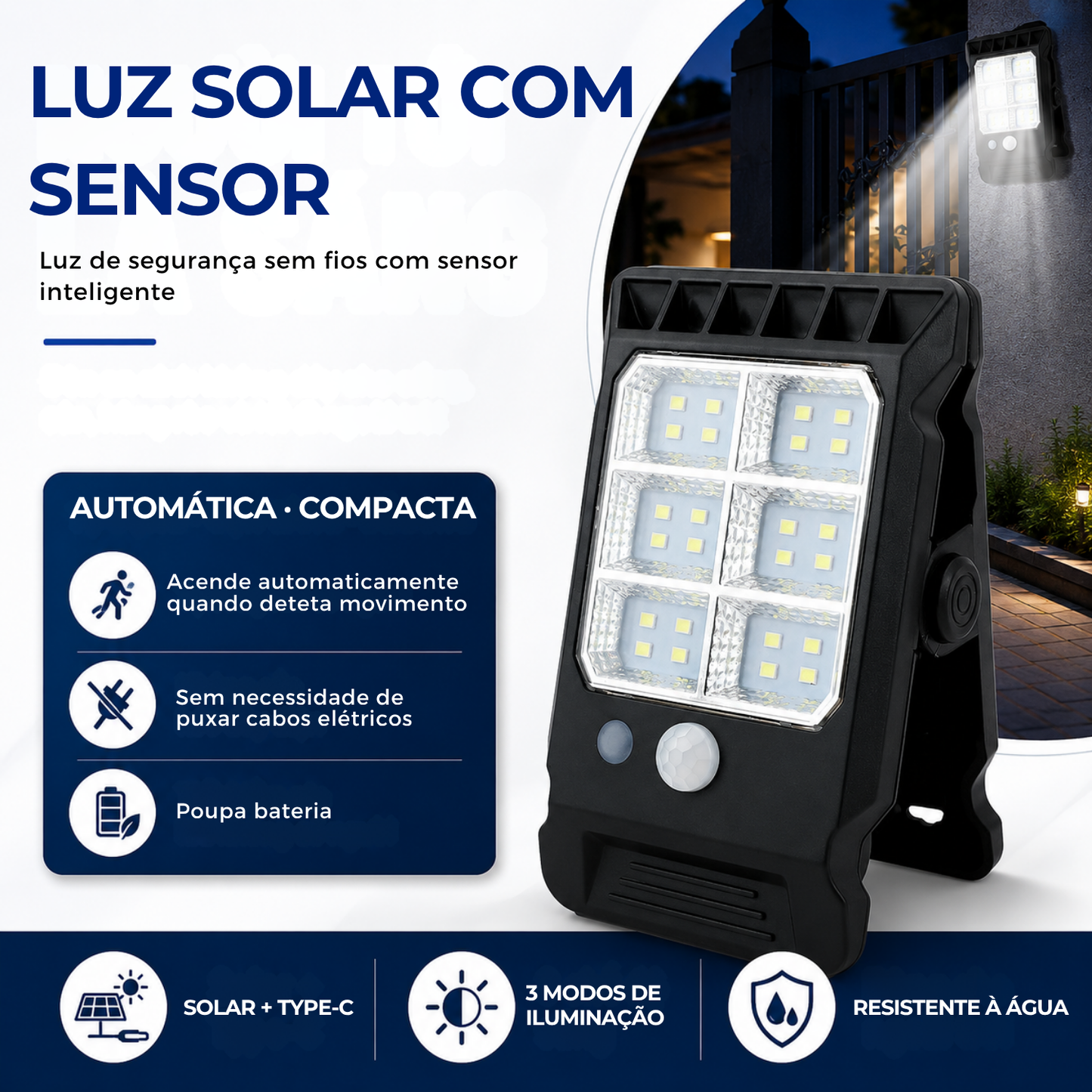 Luz Solar de Segurança com Sensor de Movimento
