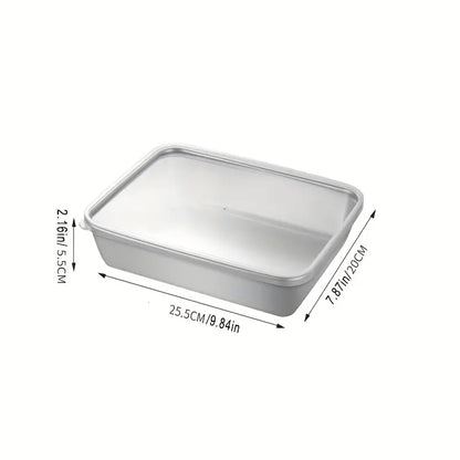 Caixa de armazenamento de alimentos SUS304, tabuleiro retangular em aço inoxidável com tampa de borracha, seguro para a saúde. (25cm*19,5cm*5cm)
