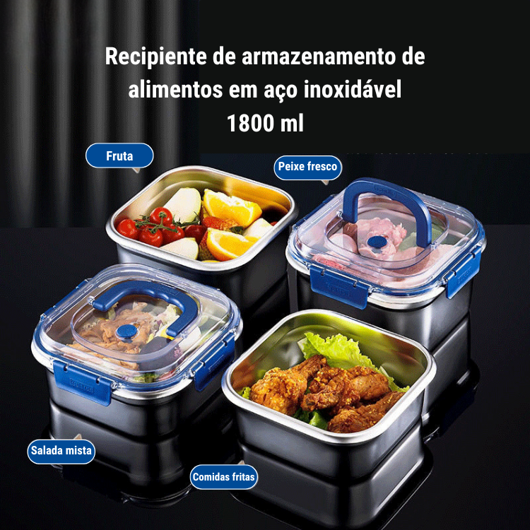 Grande caixa de armazenamento de alimentos em aço inoxidável 316 com tampa selada selada a vácuo 1800ml