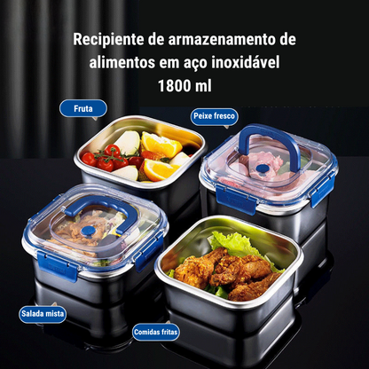 Grande caixa de armazenamento de alimentos em aço inoxidável 316 com tampa selada selada a vácuo 1800ml