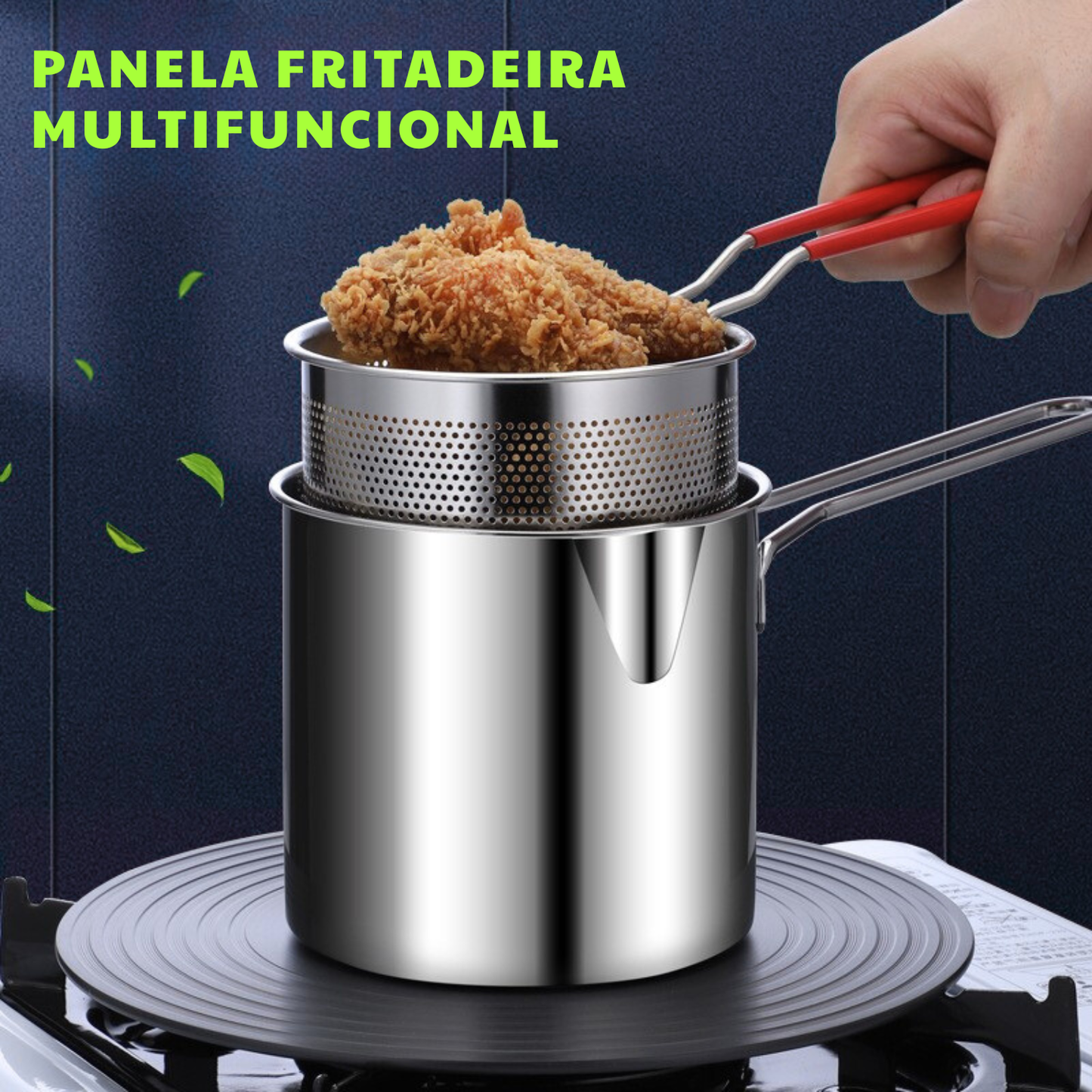Olla Freidora Multifunción de Acero Inoxidable 304 con Cesta Filtrante para Ahorrar Aceite