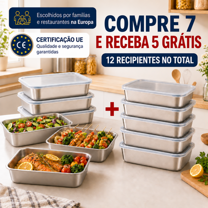 Recipientes em aço inoxidável SUS304 de 2400 ml | Alimentos frescos por mais tempo (25×20×5 cm)