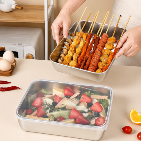 Recipiente multiuso de aço inoxidável 304 com tampa de silicone: ultraleve, seguro e conserva os nutrientes