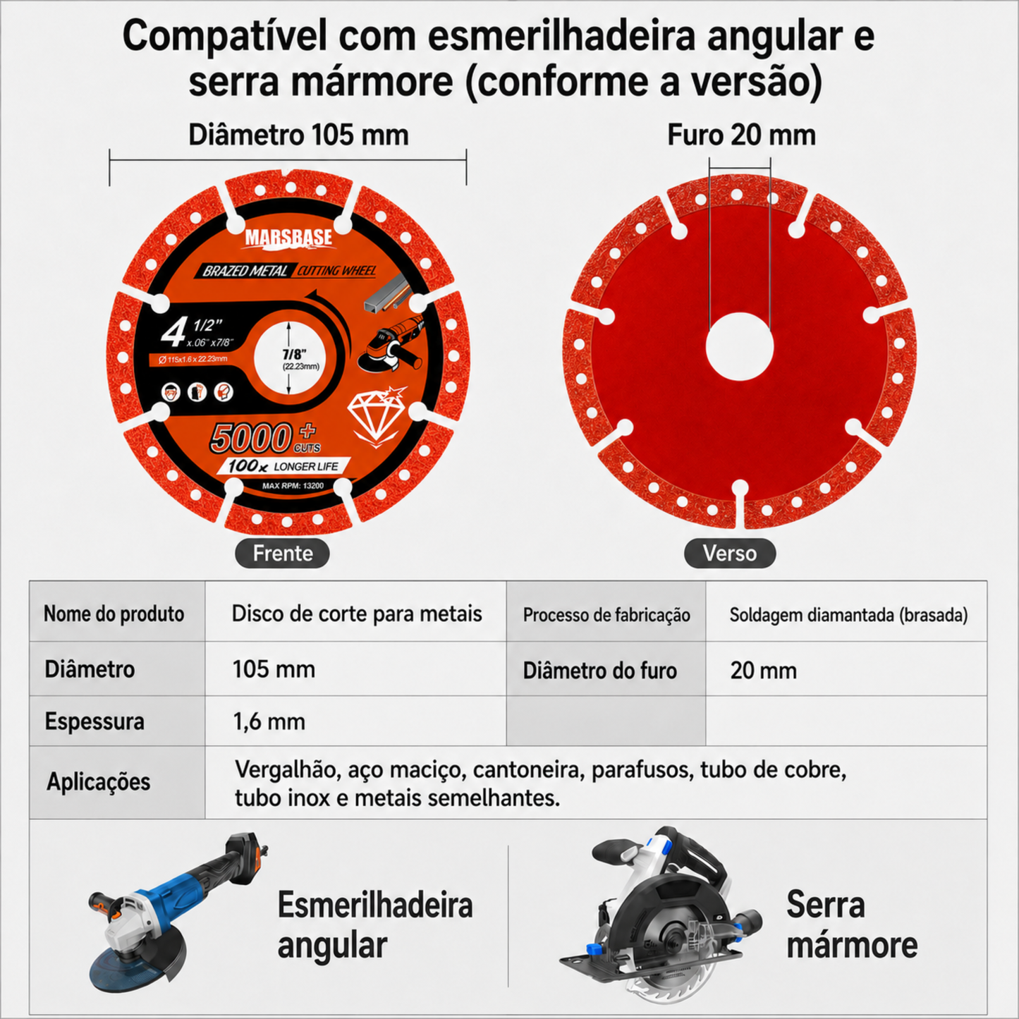 Disco de corte para metal com revestimento diamantado