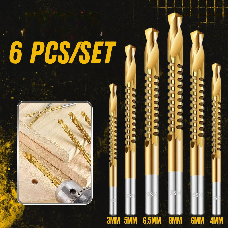 Conjunto de 6 brocas – Revestimento em titânio resistente, longa durabilidade sem perder o fio
