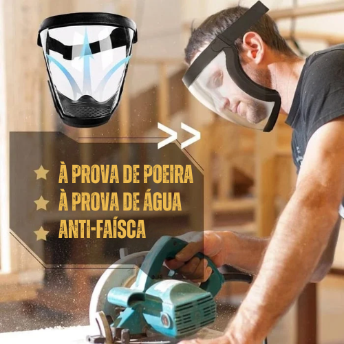 A viseira protege o rosto contra o pó fino e a neblina