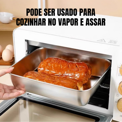 Recipiente para alimentos em aço inoxidável 304 com capacidade de 2500 ml – Solução segura e prática para armazenamento de alimentos (25 × 20 × 6 cm)
