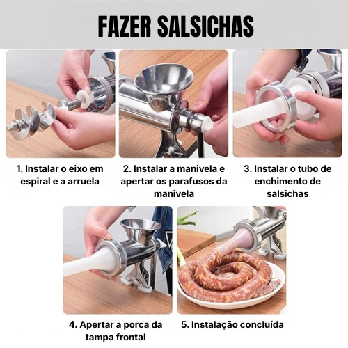 Moínho de Carne Manual em Aço Inoxidável, Ferramenta de Triturar, Manivela de Mesa para Fazer Salsichas