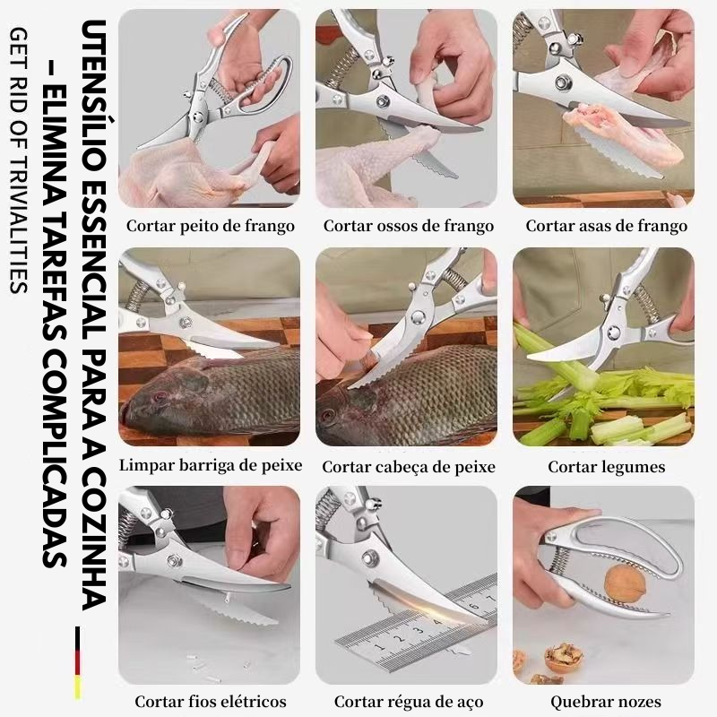 [Versão Importada Nova 2026] Tesoura De Cozinha Multifuncional Em Aço Inoxidável Com Mola De Assistência – Tesoura Profissional Para Cortar Ossos
