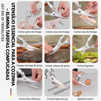 [Versão Importada Nova 2026] Tesoura De Cozinha Multifuncional Em Aço Inoxidável Com Mola De Assistência – Tesoura Profissional Para Cortar Ossos