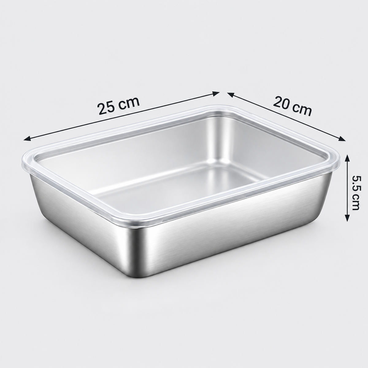 Recipientes em aço inoxidável SUS304 de 2400 ml | Alimentos frescos por mais tempo (25×20×5 cm)