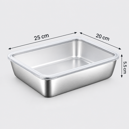 Recipientes em aço inoxidável SUS304 de 2400 ml | Alimentos frescos por mais tempo (25×20×5 cm)