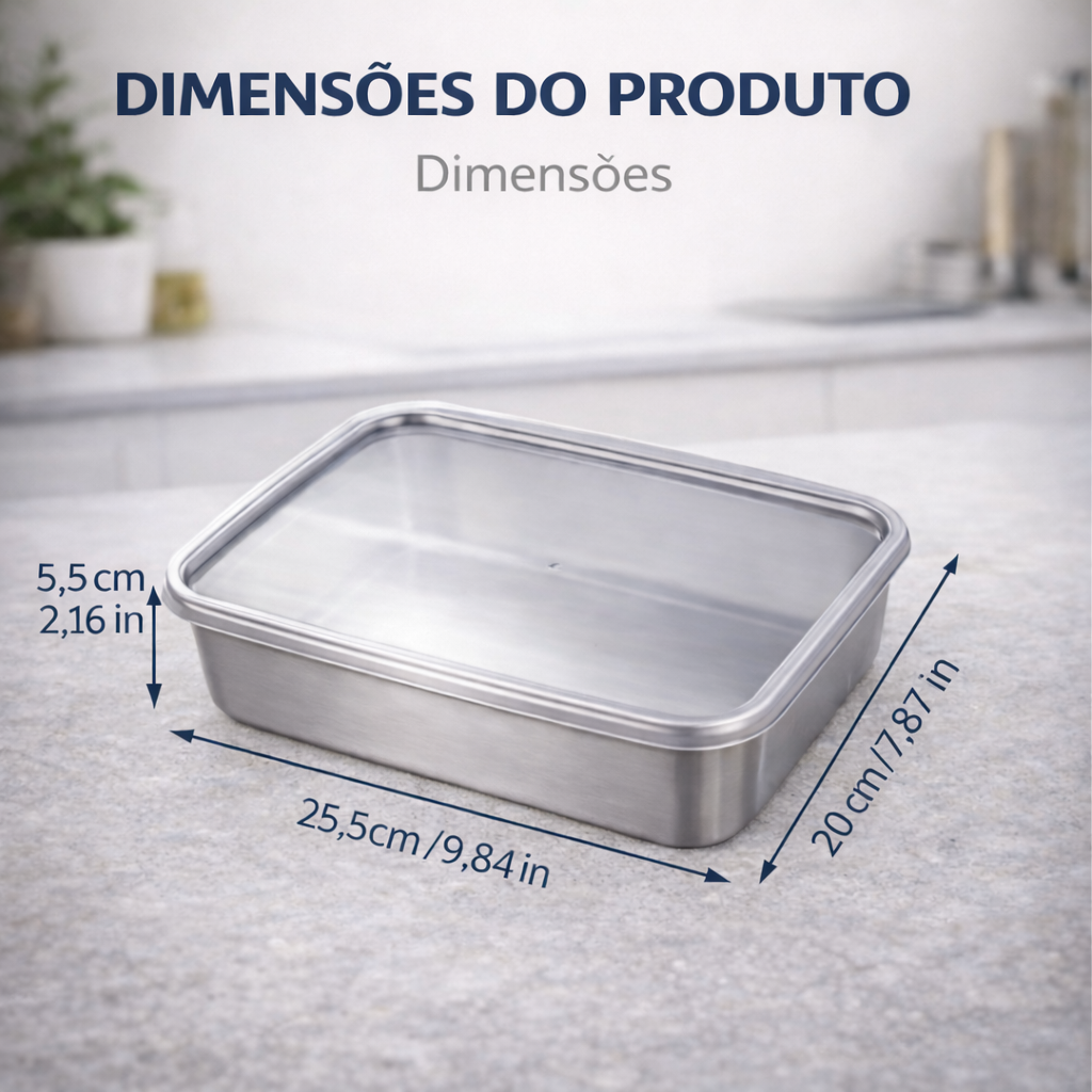 A solução para um frigorífico sempre organizado e sem odores – Recipientes em aço inox SUS304 (25×20×6 cm)