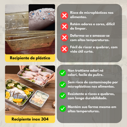 Recipiente para Alimentos em Aço Inoxidável 304 – Frescura Prolongada e Máxima Segurança