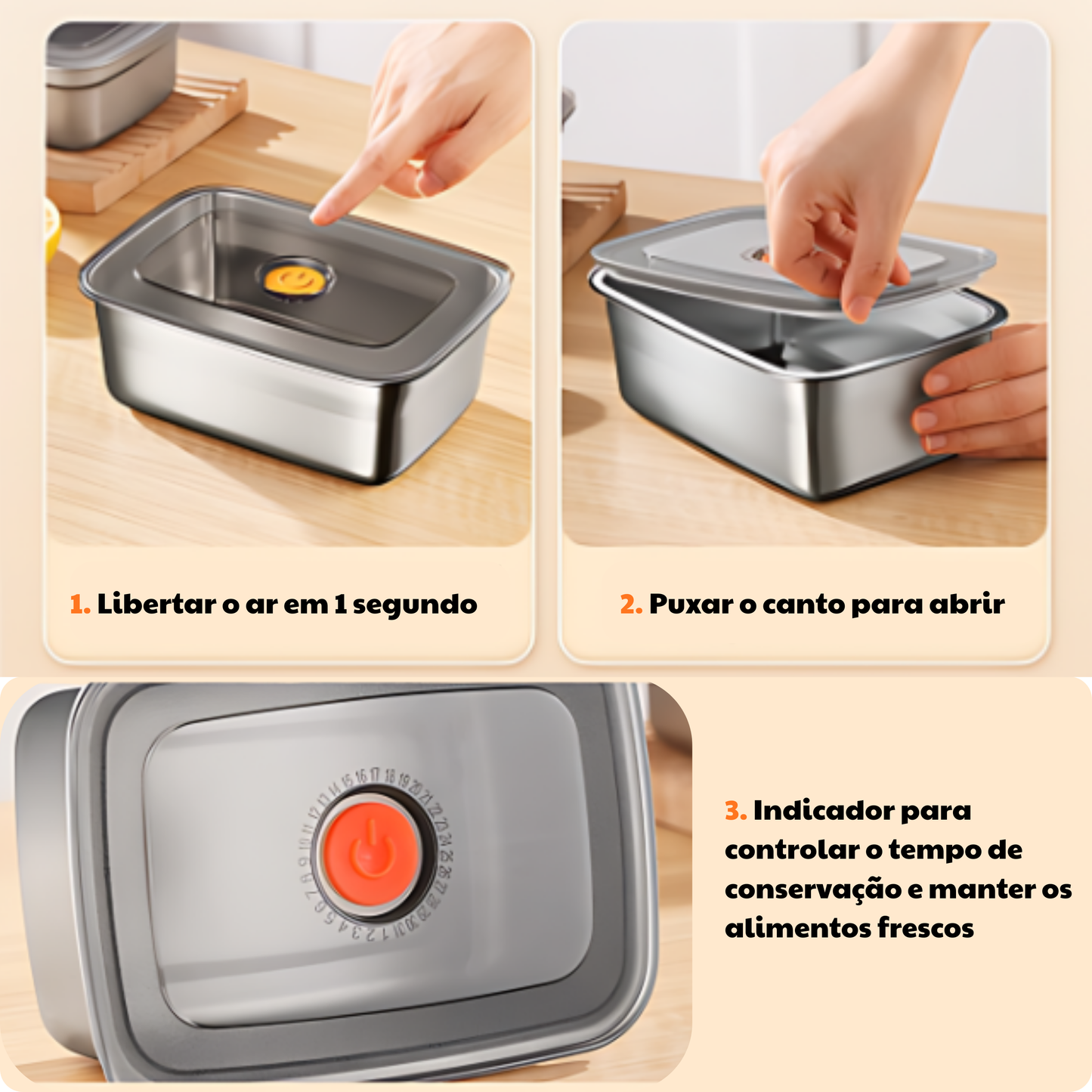 Recipiente Hermético Antibacteriano em Aço Inoxidável 316 (19×14×6 cm)