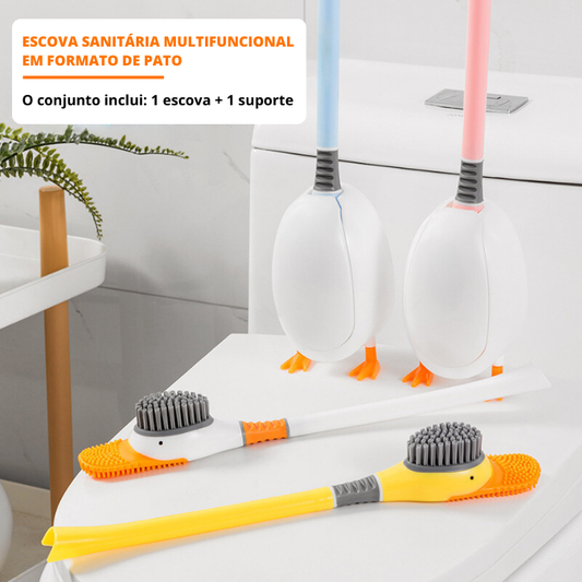 Conjunto de escova de vaso sanitário com cabo longo em formato de pato