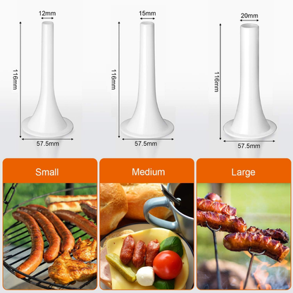 Máquina de Enchidos Manual Portátil, com 3 Bicos de Enchimento de Diferentes Tamanhos – Enchedor de Carne em Material Alimentar para Uso Doméstico (Branco)