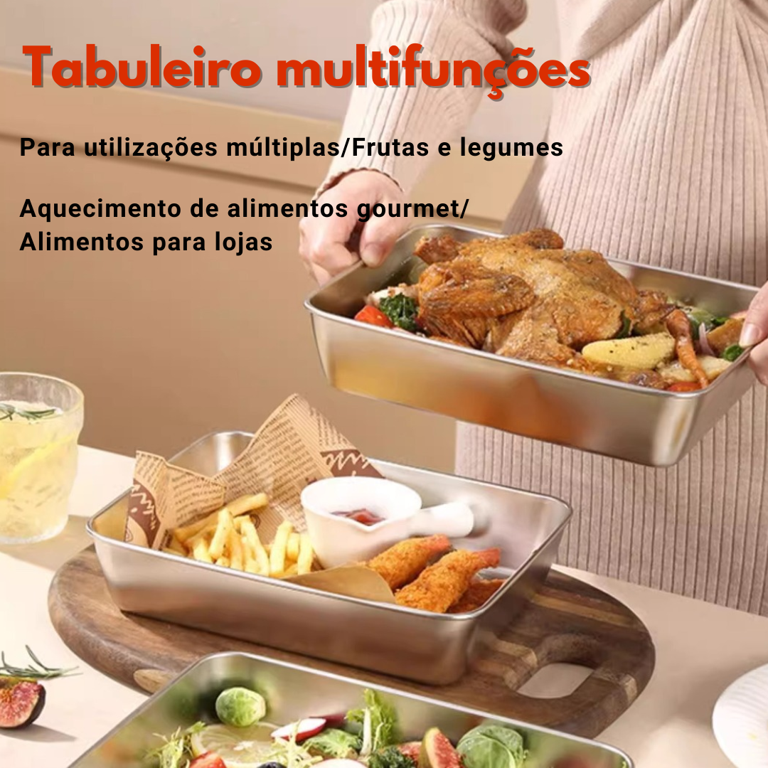 Caixa de armazenamento de alimentos SUS304, tabuleiro retangular em aço inoxidável com tampa de borracha, seguro para a saúde. (25cm*19,5cm*5cm)