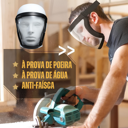 A viseira protege o rosto contra poeiras finas e névoa.