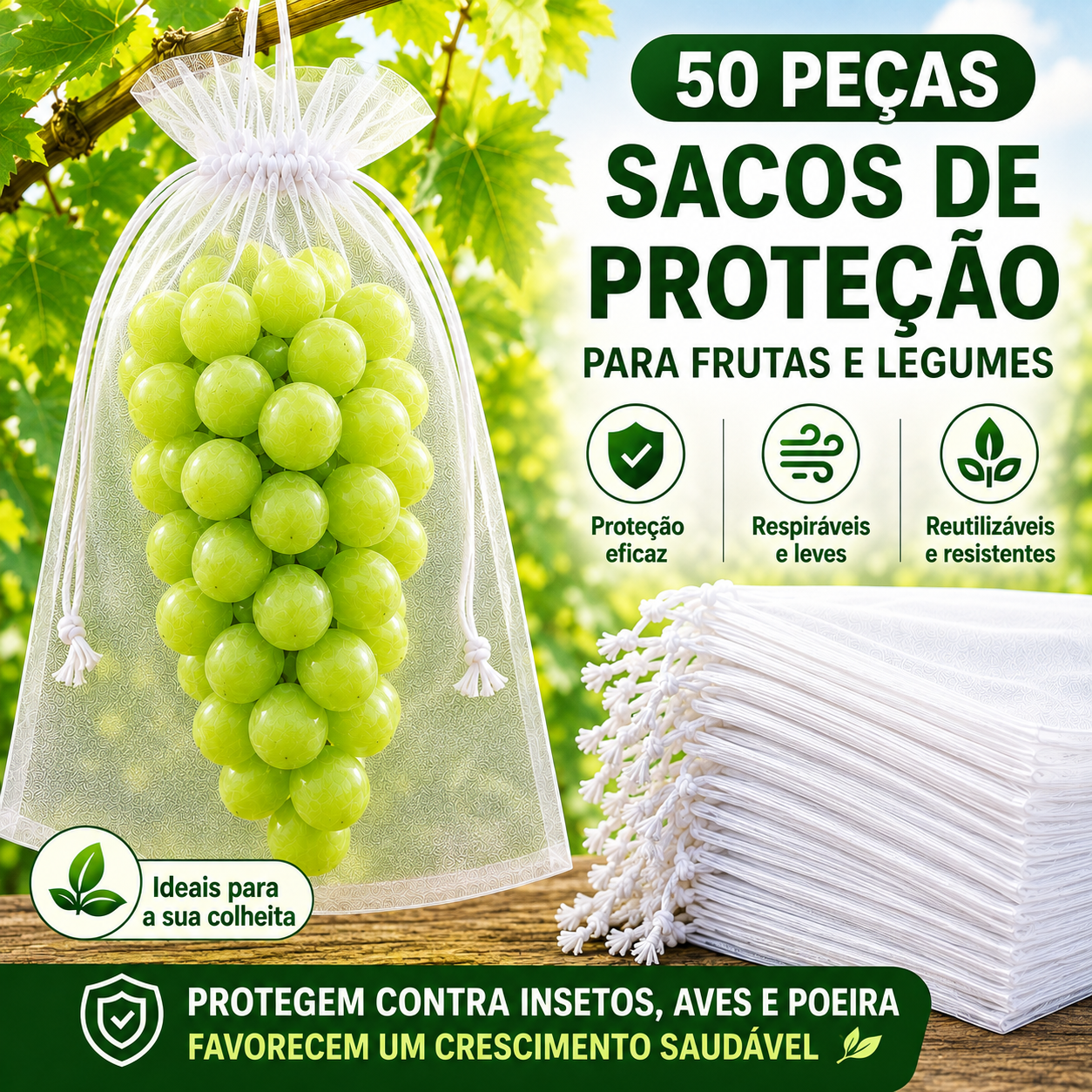 Sacos De Malha Respiráveis Reutilizáveis Para Proteção De Frutas E Vegetais – Proteja Contra Insetos, Moscas-Das-Frutas E Pássaros