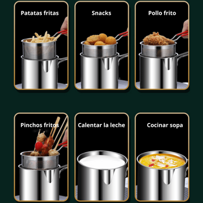 Frigideira Multifuncional De Aço Inoxidável 304, Frigideira Com Filtro Economizador De Óleo (TH)