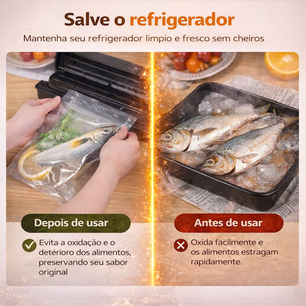 Seladora a Vácuo para Alimentos para a Conservação Prolongada de Alimentos — Inclui 100 Sacos a Vácuo Gratuitos