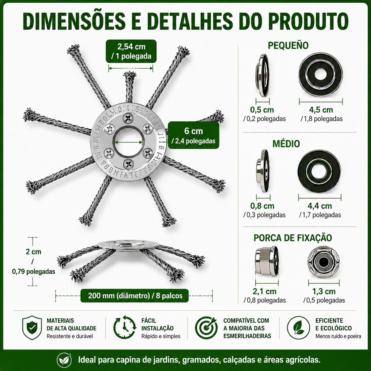 A cabeça do cortador tem 6 ramos tecidos com fio de aço resistente.