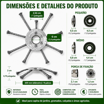 A cabeça do cortador tem 6 ramos tecidos com fio de aço resistente.