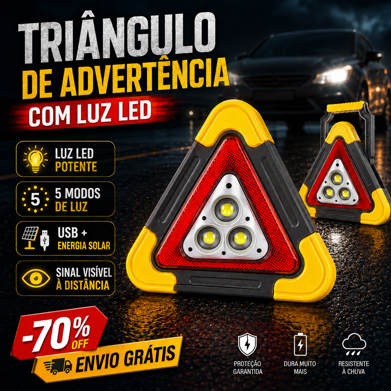 🚨 Triángulo De Advertencia Para Automóvil Con Luz LED Integrada