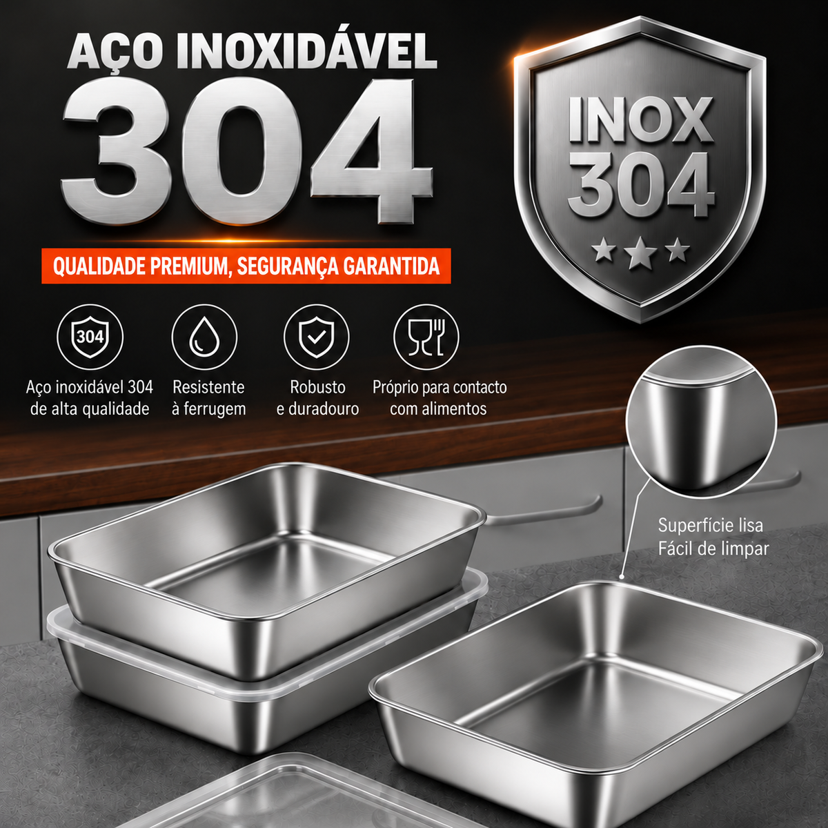 Caixas herméticas de inox 304 — o teu frigorífico mais arrumado e limpo (20×25×5 cm)