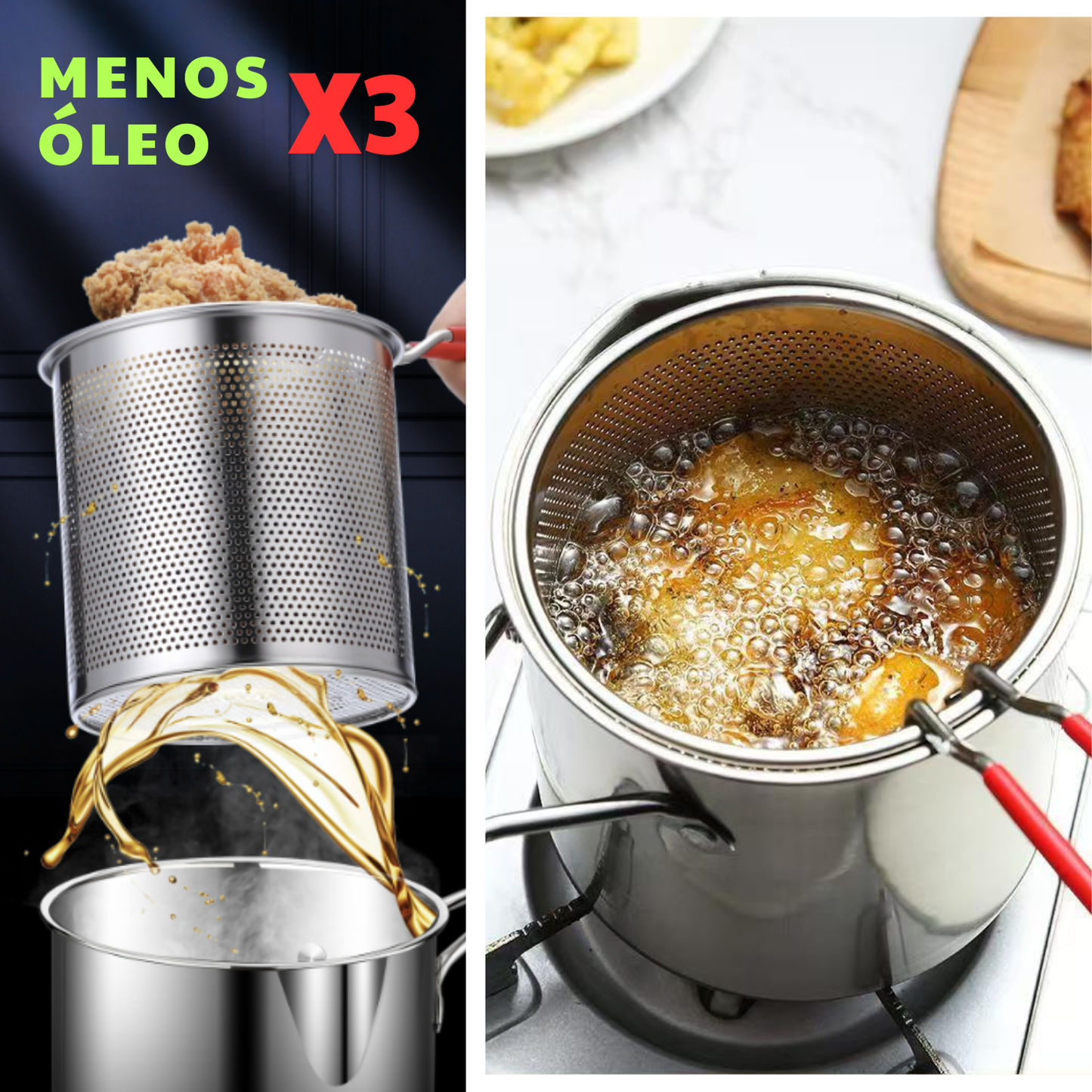 Olla Freidora Multifunción de Acero Inoxidable 304 con Cesta Filtrante para Ahorrar Aceite