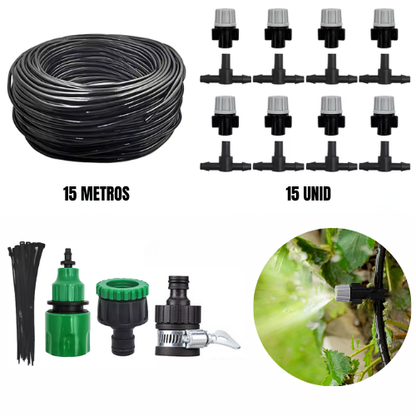 Mangueira De Irrigação Para Jardim 15 Metros Com Bicos De Névoa – Sistema De Resfriamento Por Névoa, Fácil De Instalar