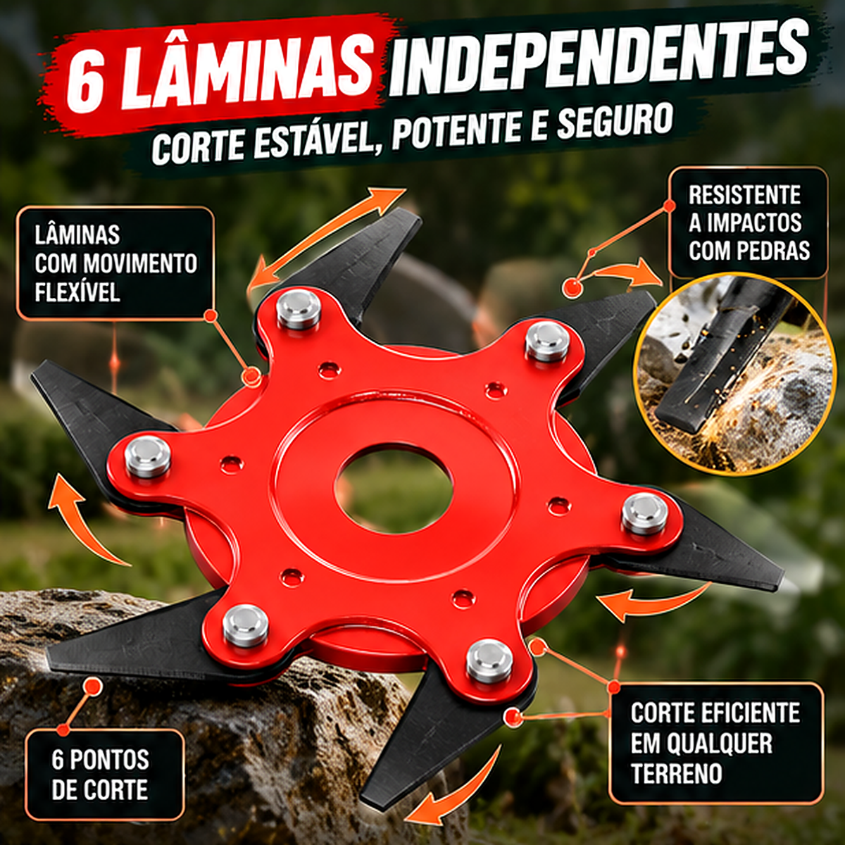 Cabeça de cortador de grama de aço com 6 lâminas