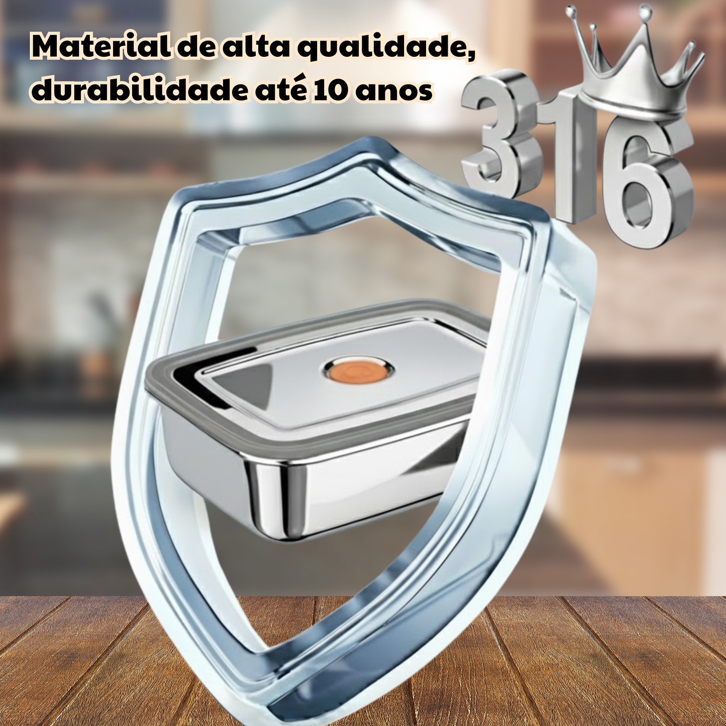 Recipiente Hermético Antibacteriano em Aço Inoxidável 316 (19×14×6 cm)