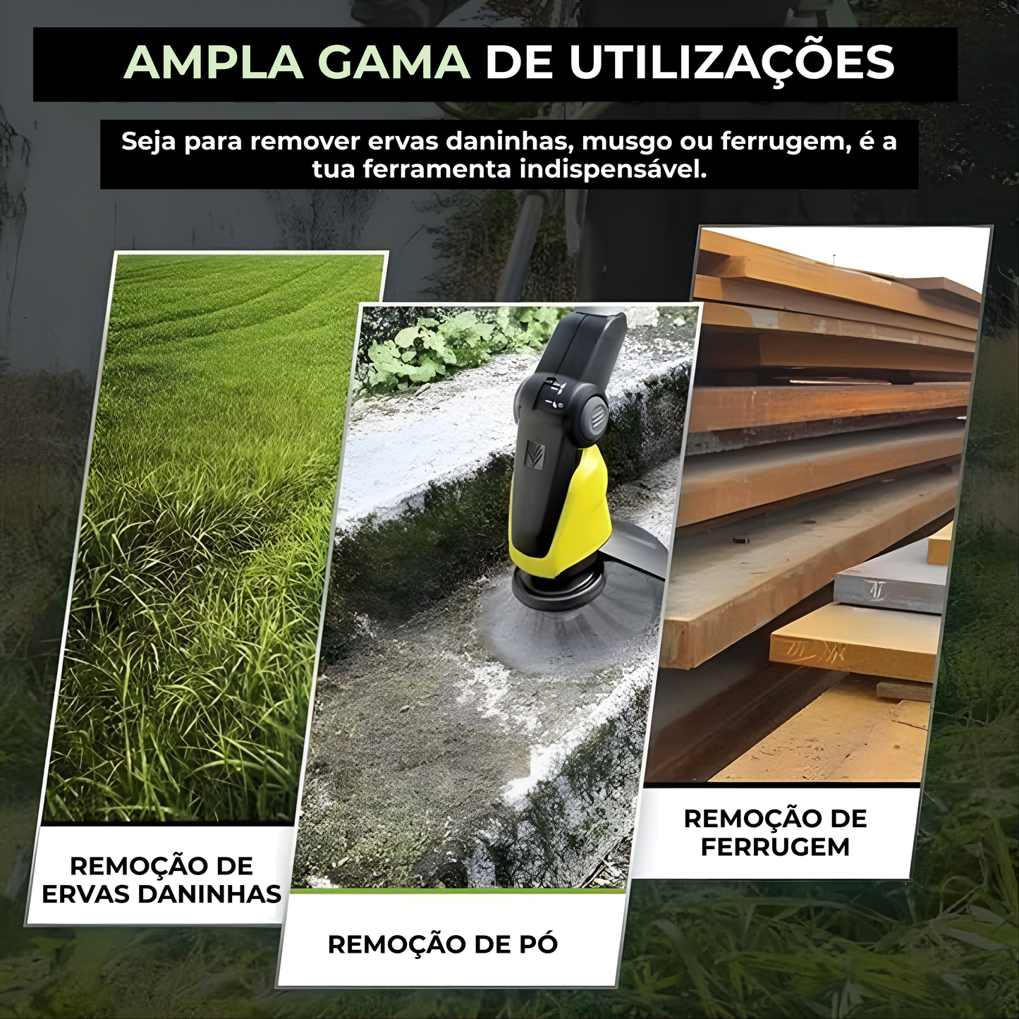 A cabeça do corta-relva tem 6 braços entrelaçados com arame de aço resistente.