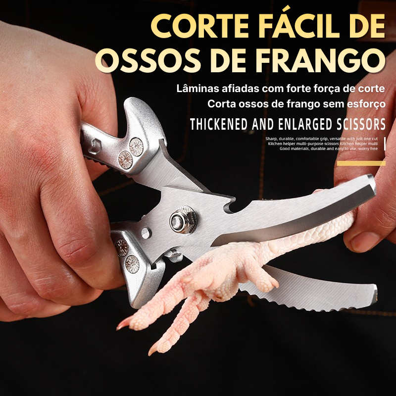 Tesoura de Cozinha Multifuncional em Aço Inoxidável com Trava de Segurança – Tesoura Profissional para Corte de Ossos