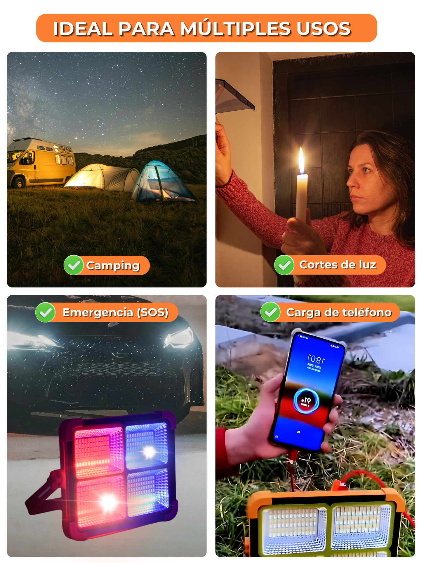 Luz LED Multifunción con Energía Solar – Iluminación superior, 5 modos flexibles y funcionamiento estable en cualquier condición.